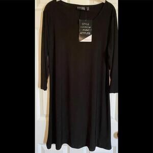 NWT Attitudes by Renee scoop neck black dress. Size LP